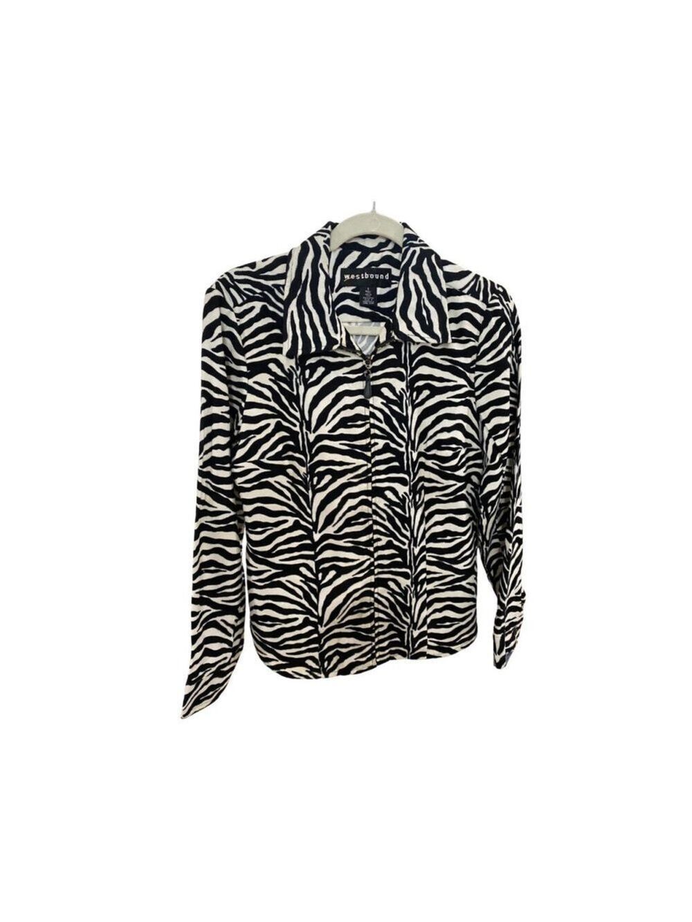 Westbound Black/White Zebra Print Full Zip Jacket - Sz. Small (EUC)